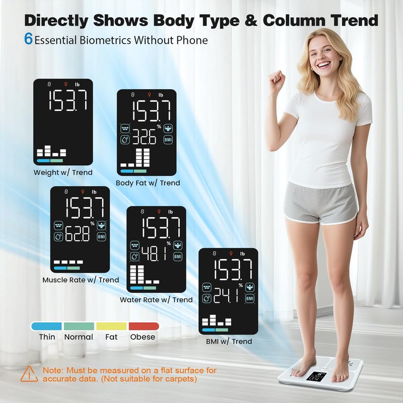Ablegrid Smart Bathroom Scale for Body Weight, Digital Body Fat Scale with LED Column Trend Display,BMI,Muscle Mass,Body Type, Accurate Home Weighing Scale for People with APP-Free Mode,400lb - Image 2